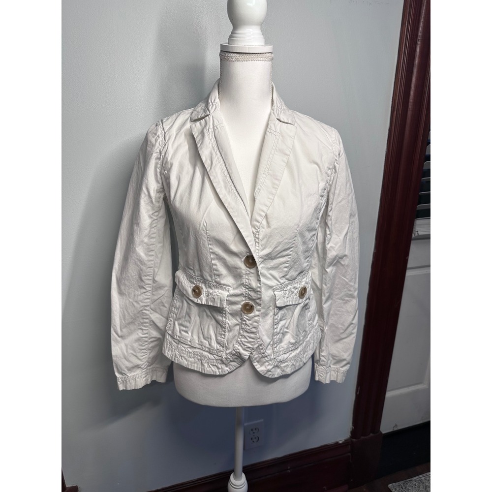J.Crew Classic Twill Chino Blazer White Cotton Weathered Jacket Womens Size S